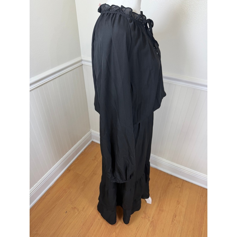 Show Me Your Mumu Cait Midi Dress Women XL Black Long Sleeve Tiered Keyhole Tie - Picture 2 of 8